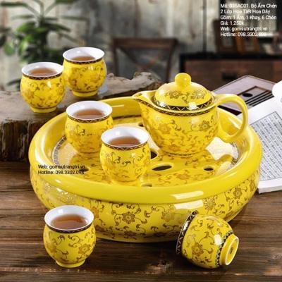 BỘ ẤM CHÉN 2 LỚP HOA DÂY